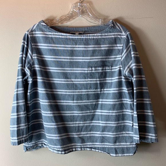 Madewell Tops - Madewell Grey and White Striped Boatneck Blouse